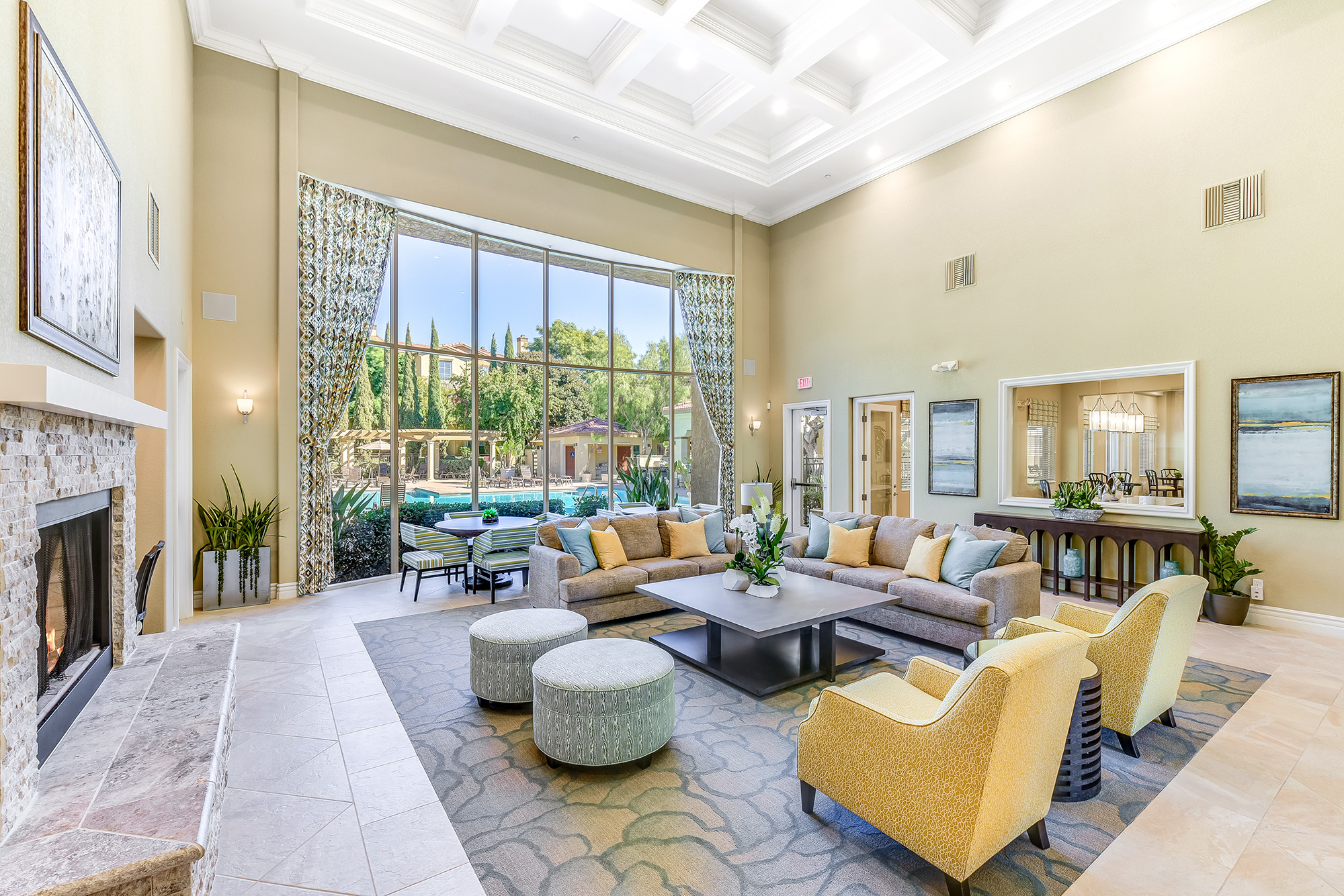 Indoor lounge area with fireplace at Legacy San Diego