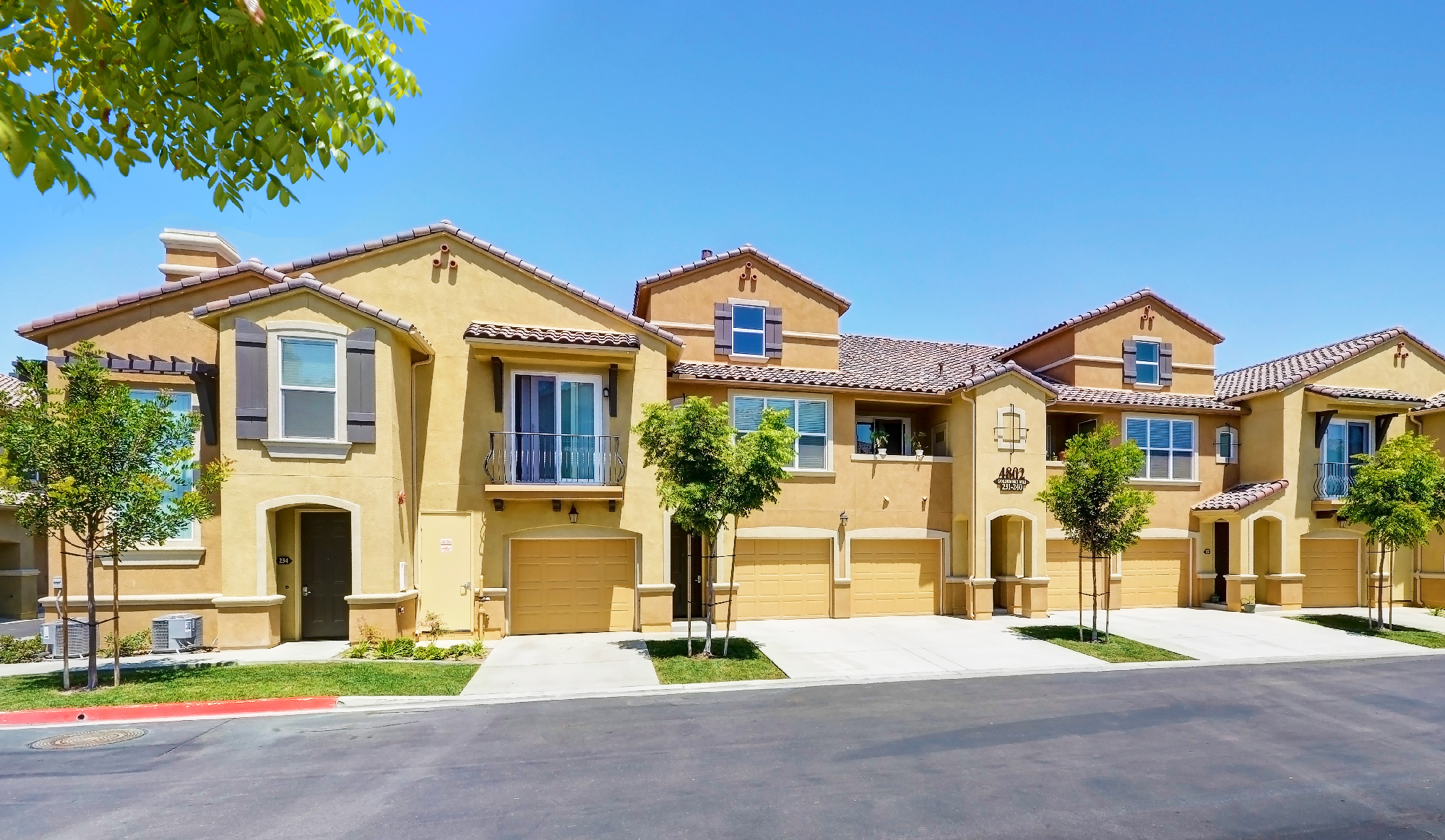 Spanish-style townhomes exterior