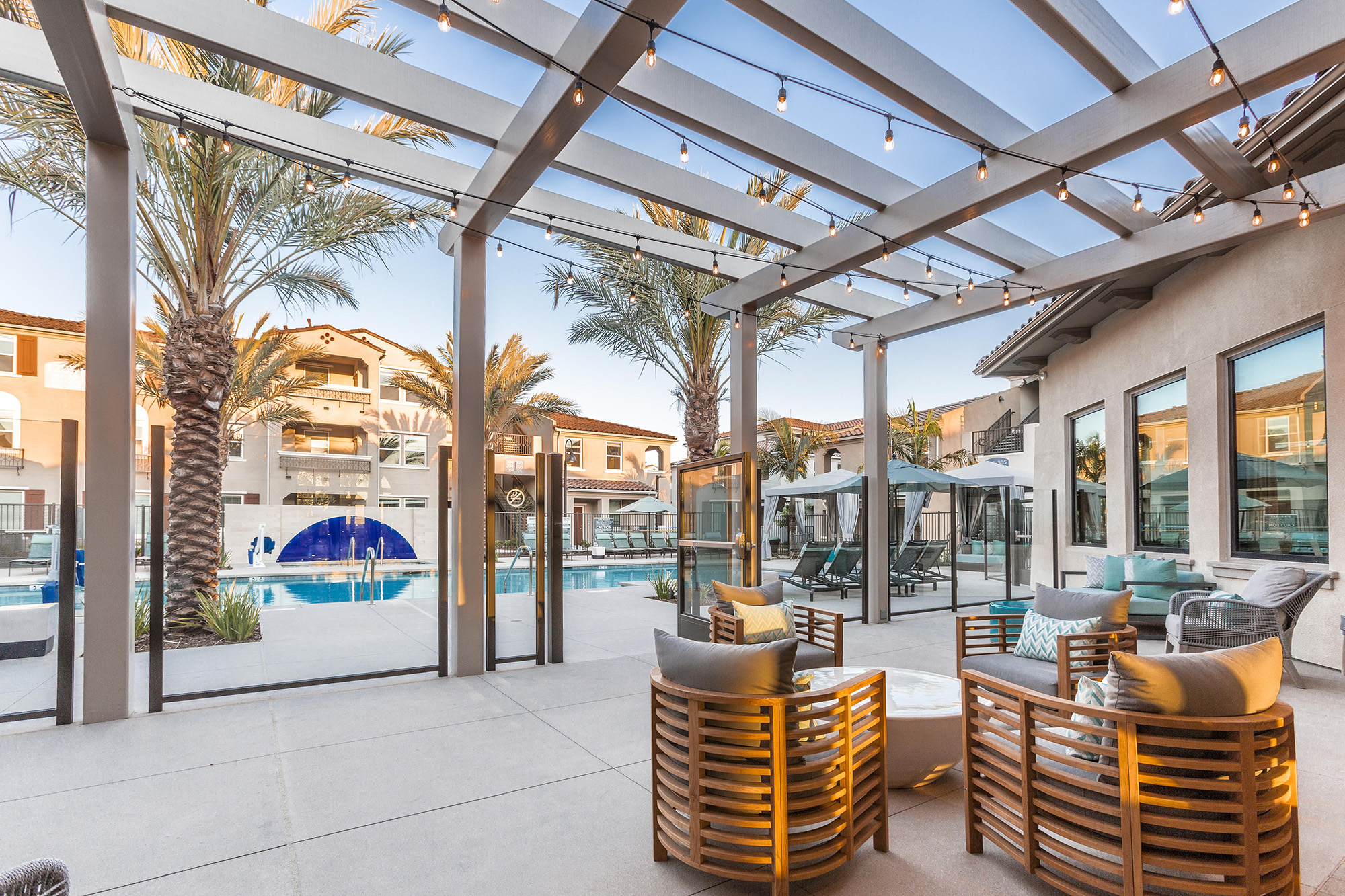 Resort-style pool and outdoor lounge area