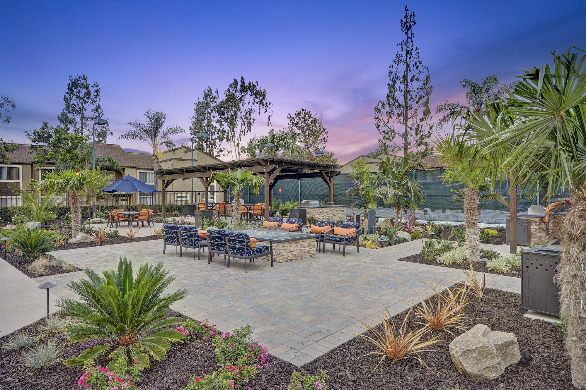 Outdoor seating areas and amenities